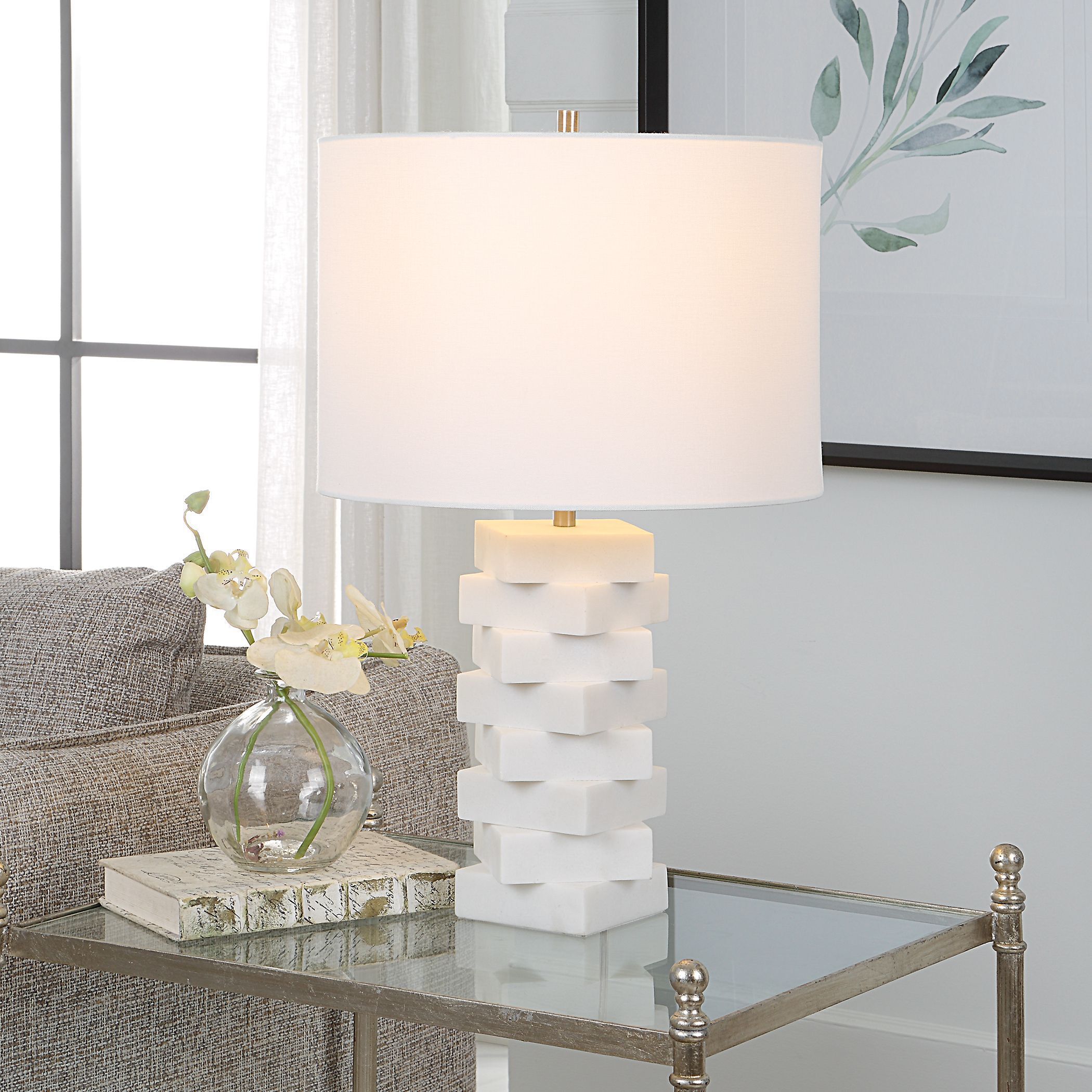 Ascent 23 inch 150.00 watt Man-Made Ivory Stone and Brushed Nickel Table Lamp Portable Light