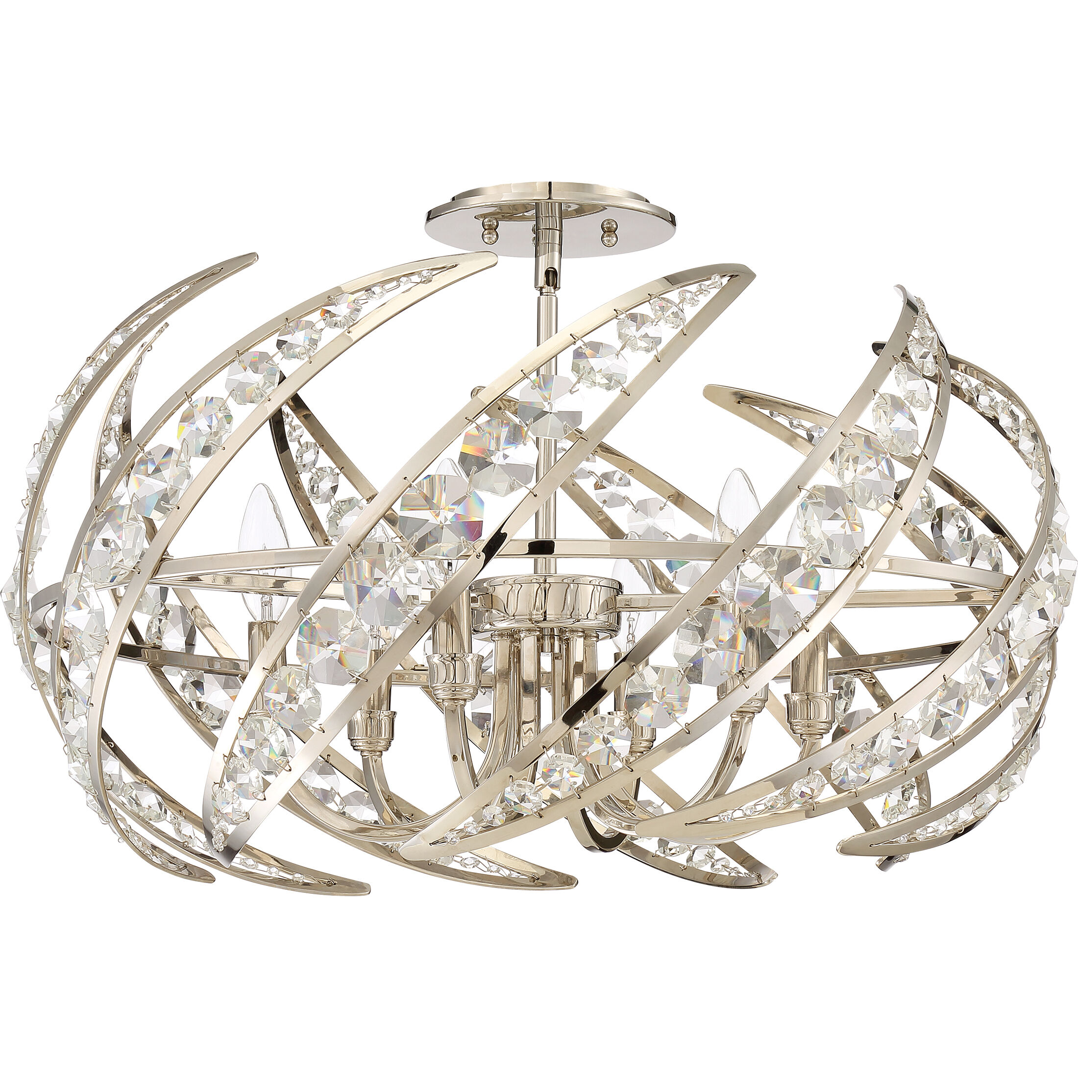 Crescent 6 Light 25 inch Polished Nickel Semi-Flush Mount Ceiling Light