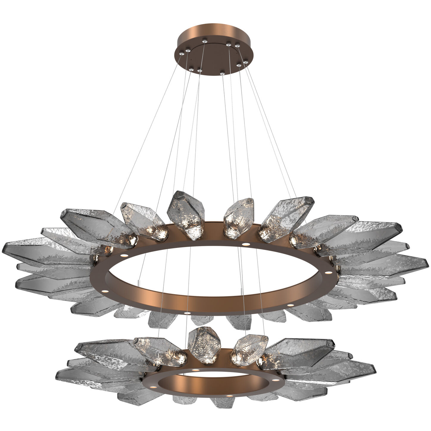 Rock Crystal LED Burnished Bronze Chandelier Ceiling Light, Radial Ring Two Tier