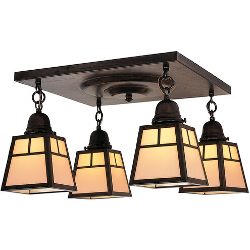 A-line 4 Light 16.75 inch Verdigris Patina Flush Mount Ceiling Light in White Opalescent, T-Bar Overlay