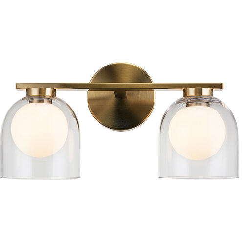 Derbishone 2 Light 14.88 inch Aged Gold Brass Wall Sconce Wall Light in Aged Gold Brass and Clear