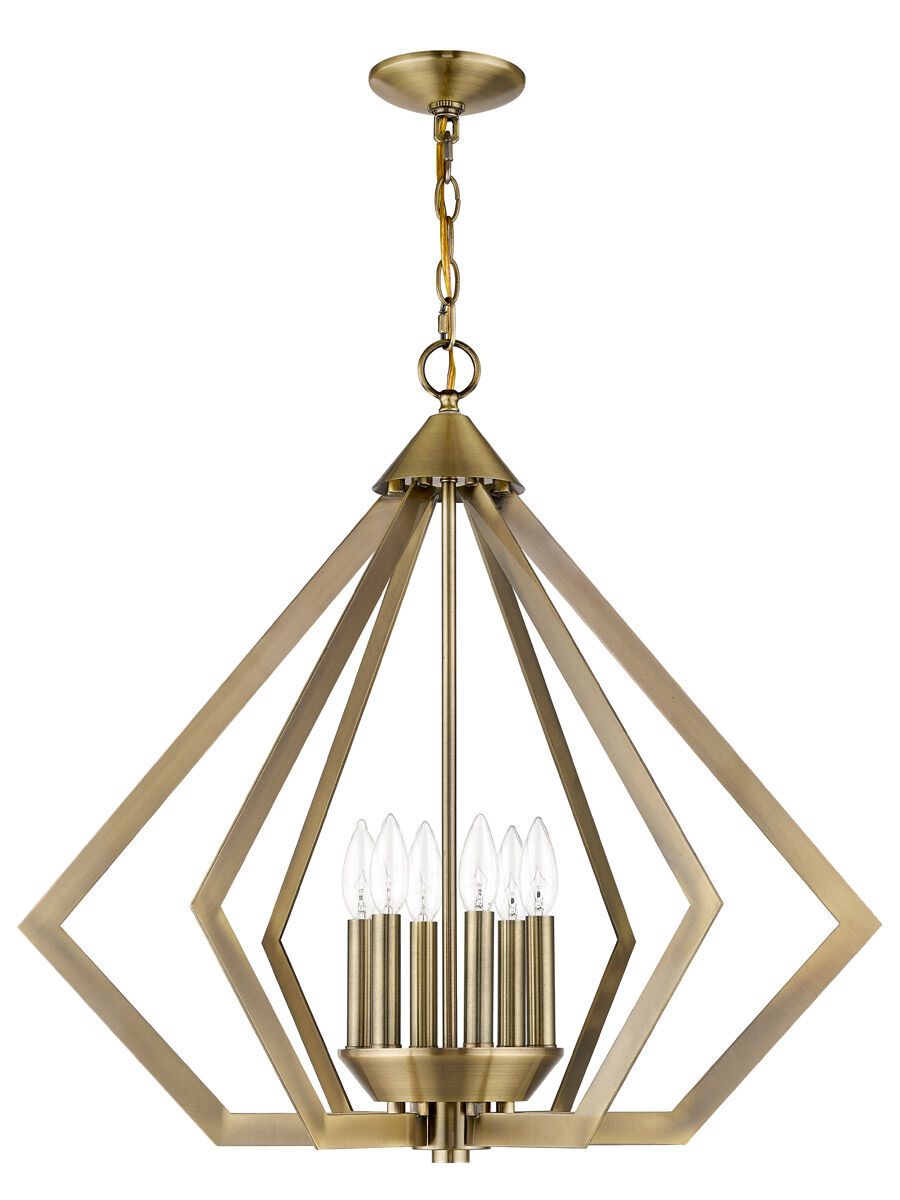 Prism 6 Light 26 inch Antique Brass Chandelier Ceiling Light