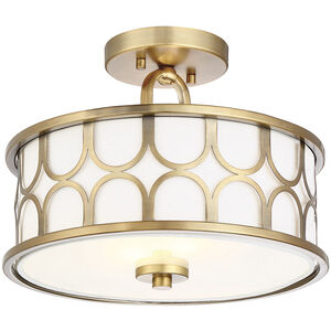 Mid-Century Modern 2 Light 13 inch Natural Brass Semi-Flush Ceiling Light