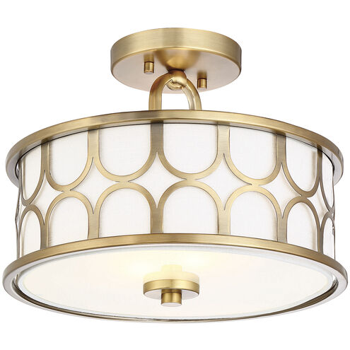 Mid-Century Modern 2 Light 13 inch Natural Brass Semi-Flush Ceiling Light