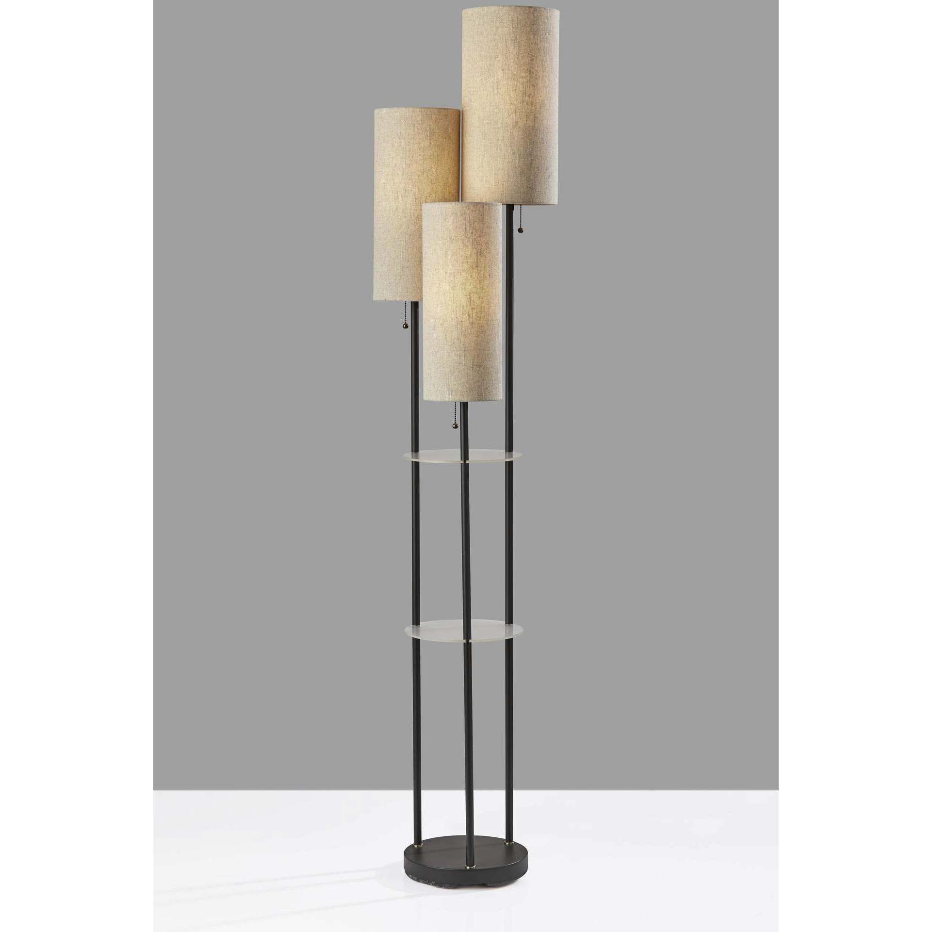 Trio 68 inch 40 watt Black with Antique Brass Accents Floor Lamp Portable Light in Light Brown Textured Fabric