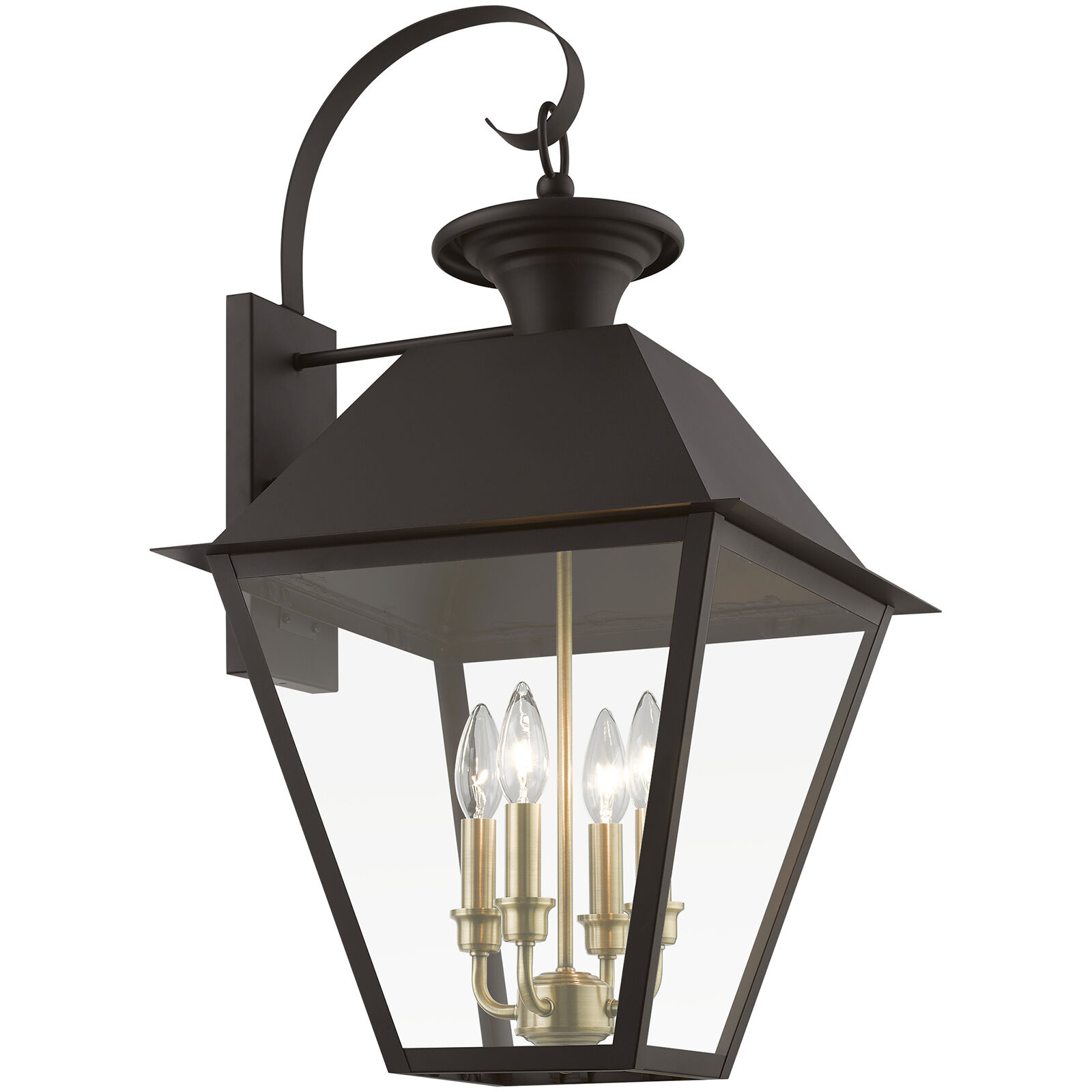 Wentworth 4 Light 28 inch Bronze with Antique Brass Finish Cluster Outdoor Extra Wall Lantern, Extra Large