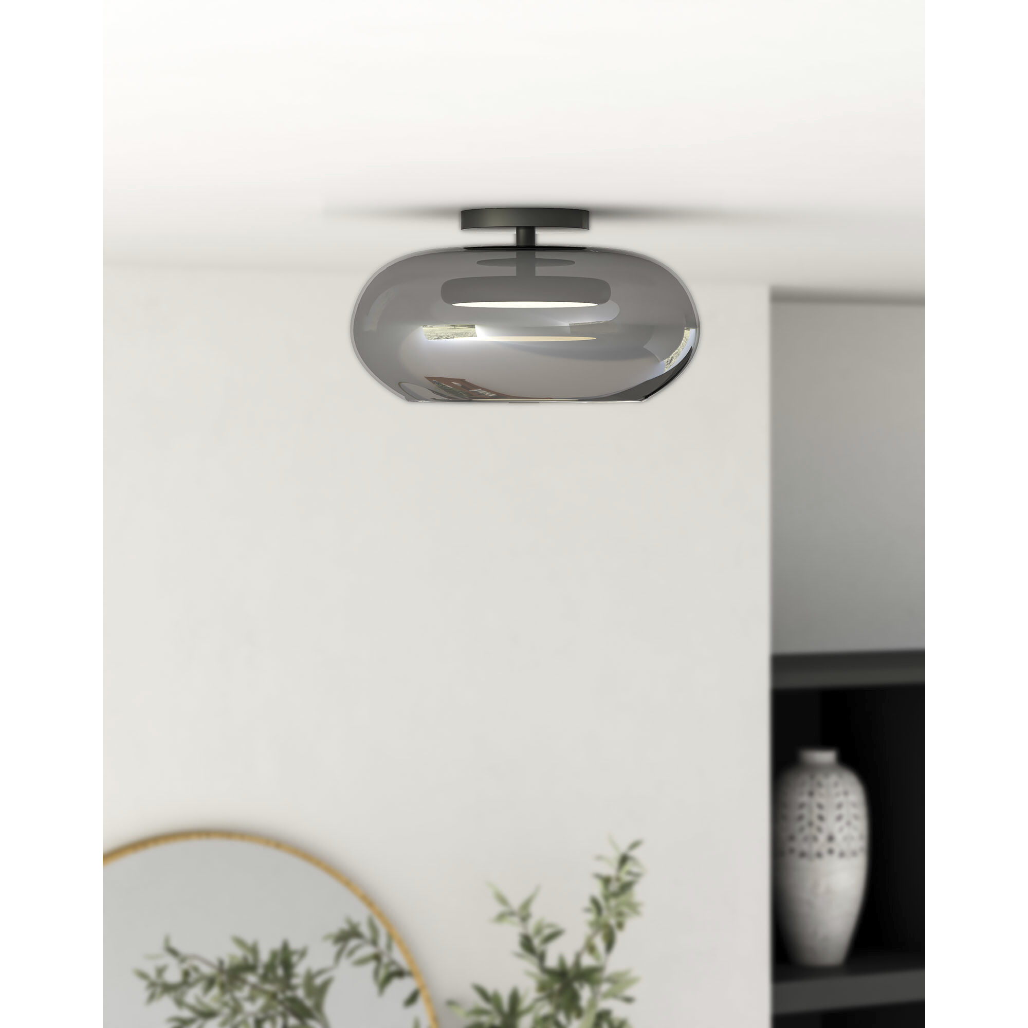 Trinity LED 14.25 inch Black Semi-Flush Mount Ceiling Light in Smoked Glass