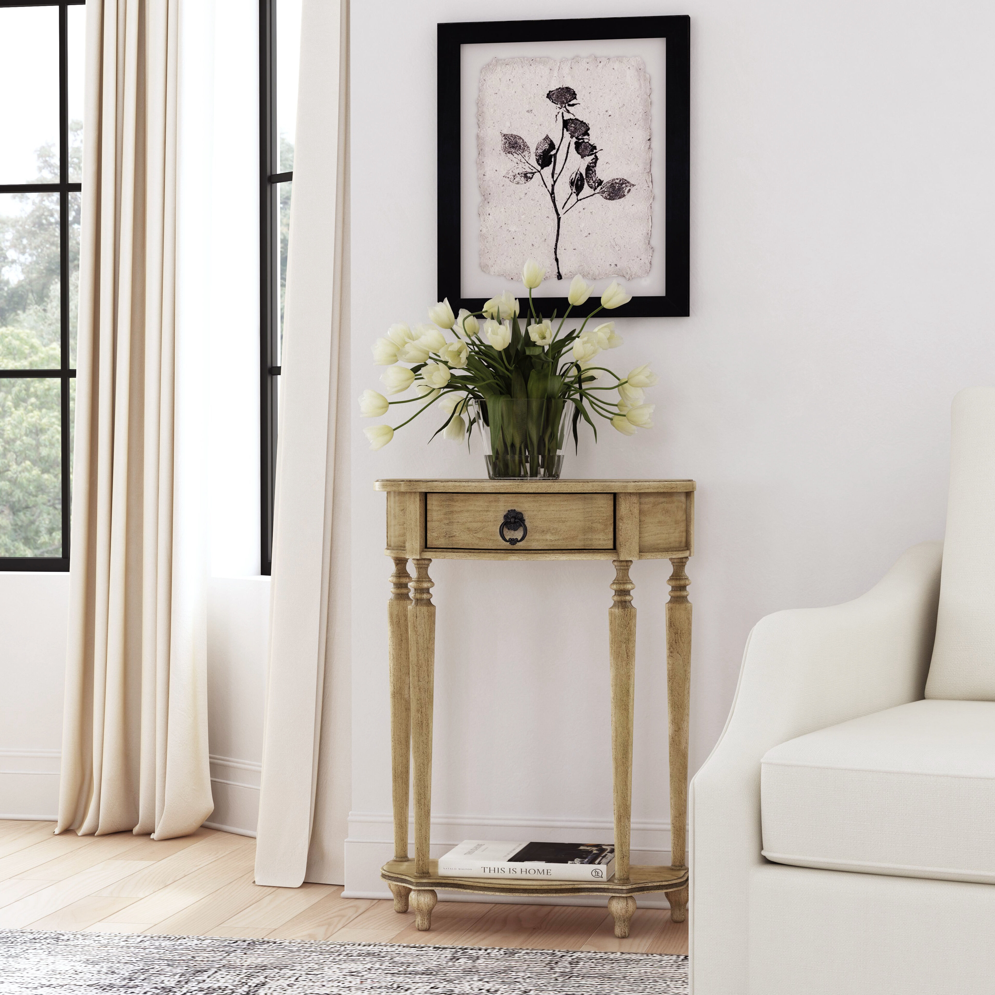 Ashby Demilune Console Table with Storage in Beige