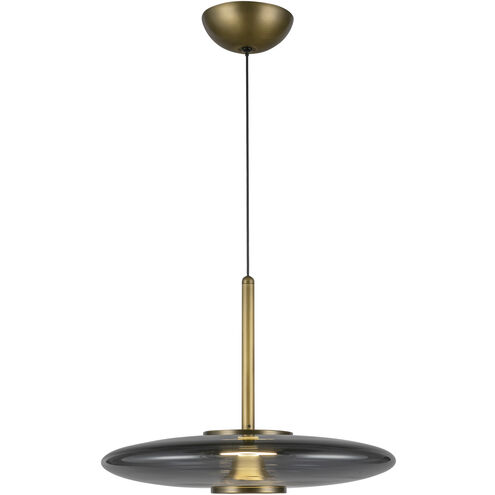 Kyoto LED 17.75 inch Vintage Brass Pendant Ceiling Light in Smoked Glass