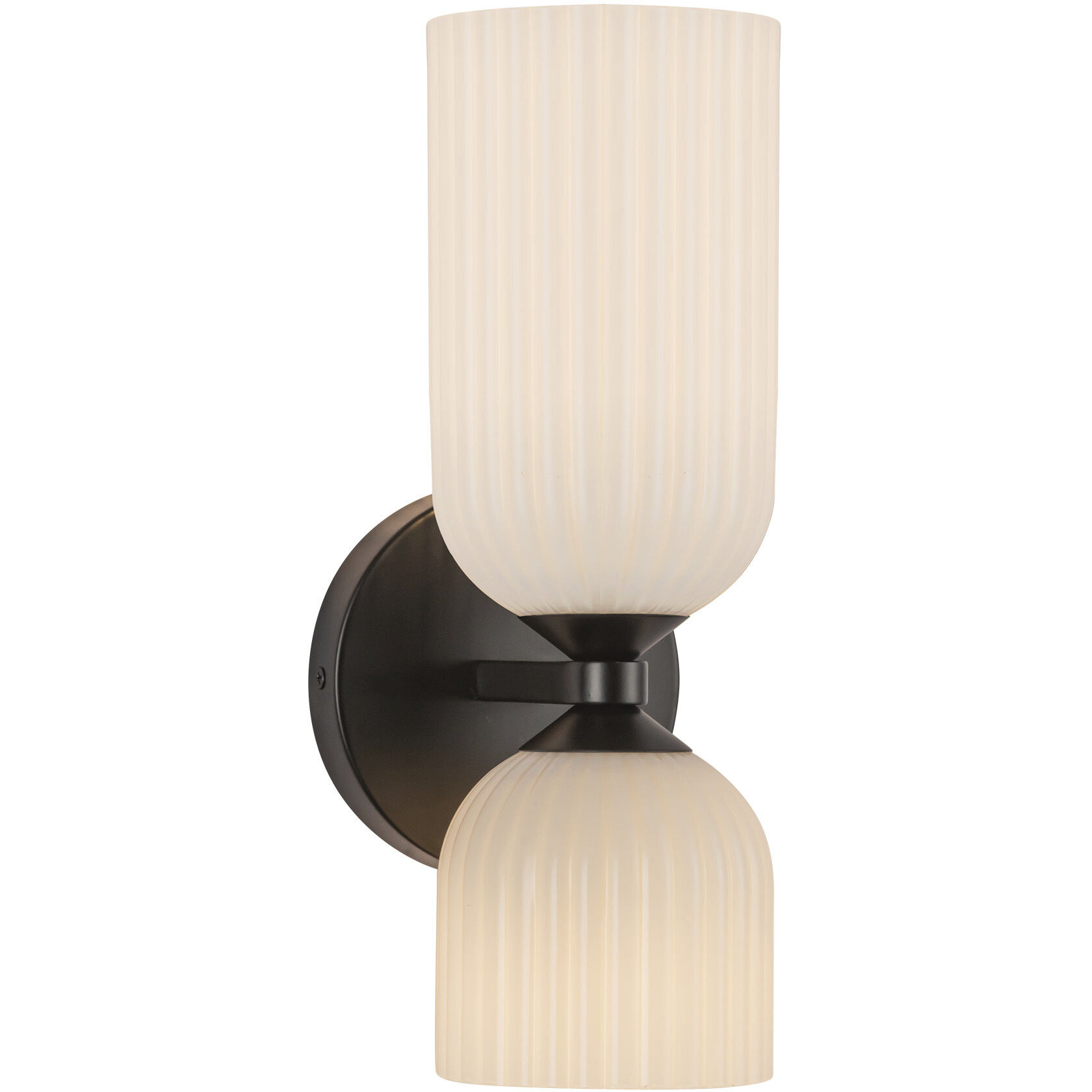 Alora Mood Nelly Wall/Vanity Light Wall Light in Matte Black, Glossy Opal Ribbed Glass Shade
