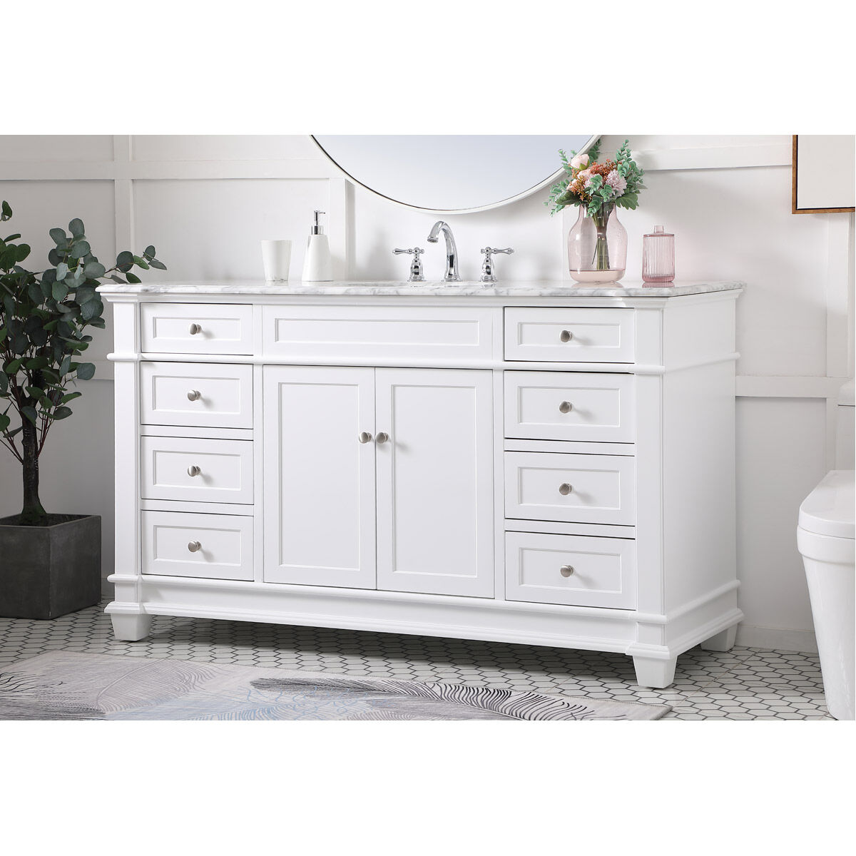 Wesley 60 X 22 X 35 inch White Vanity Sink Set