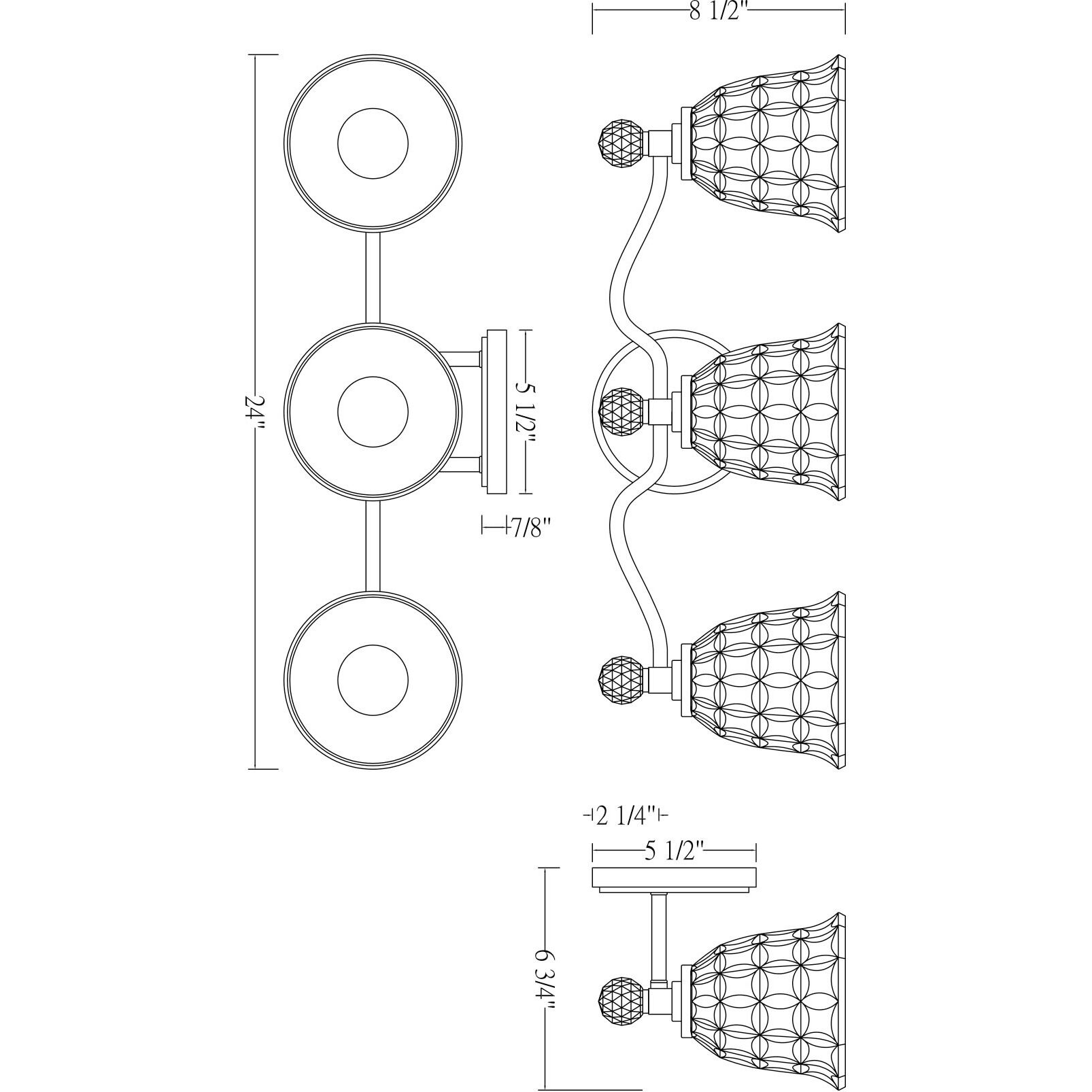 Birone 3 Light 24 inch Polished Nickel Bathroom Vanity Light Wall Light