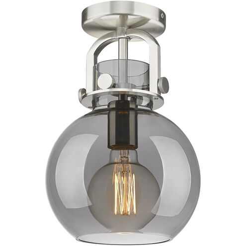 Newton Sphere 1 Light 8 inch Satin Nickel Flush Mount Ceiling Light in Plated Smoke Glass