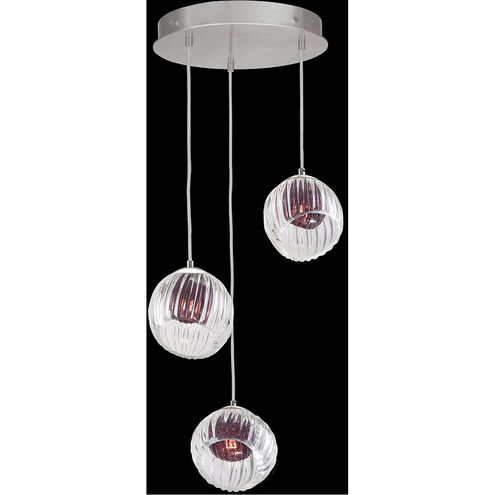 Nest 3 Light 20 inch Silver Pendant Ceiling Light in Amethyst Studio Glass