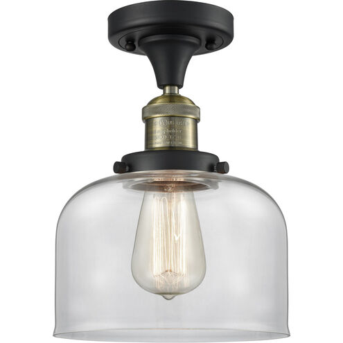 Franklin Restoration Large Bell LED 8 inch Black Antique Brass Semi-Flush Mount Ceiling Light in Clear Glass, Franklin Restoration