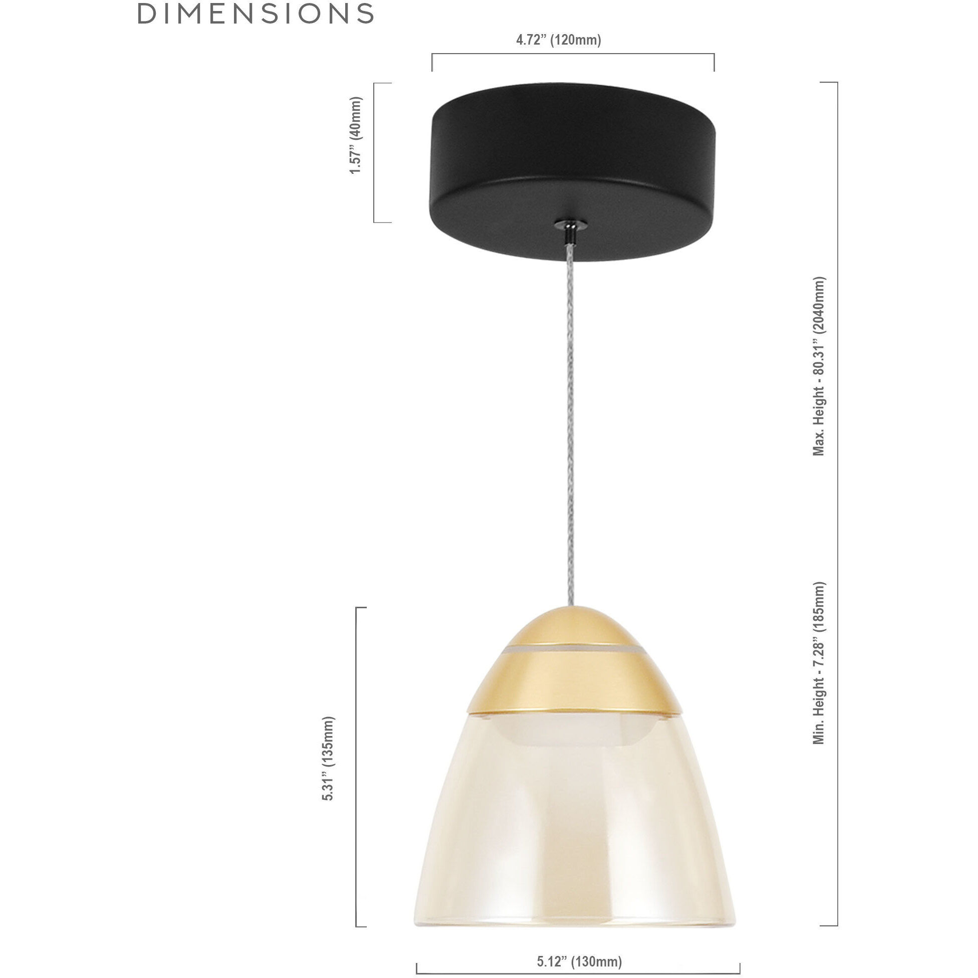 Roma Series 5 inch Black/Gold Pendant Ceiling Light, Artisan Collection