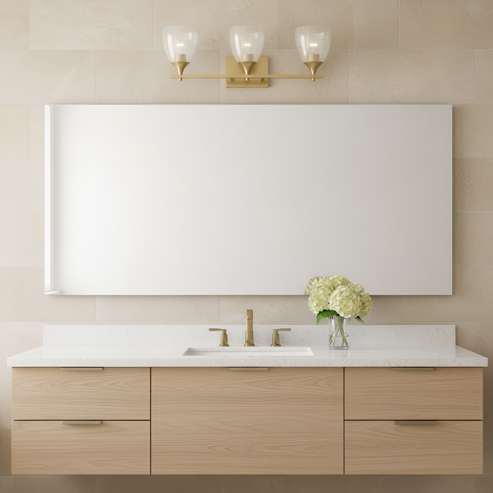 Drew & Jonathan Toffino 3 Light 26 inch Satin Brass Vanity Light Wall Light in Clear Crackle Glass