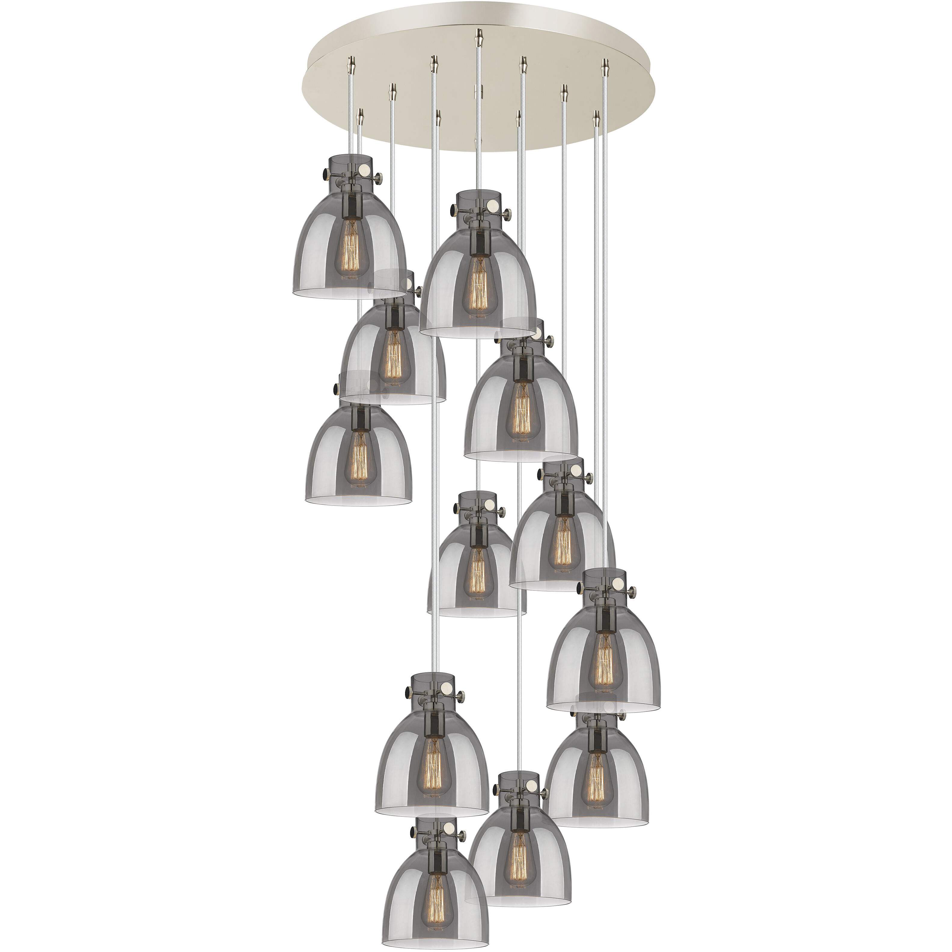 Newton Bell 12 Light 27.25 inch Polished Nickel Multi Pendant Ceiling Light in Light Smoke Glass