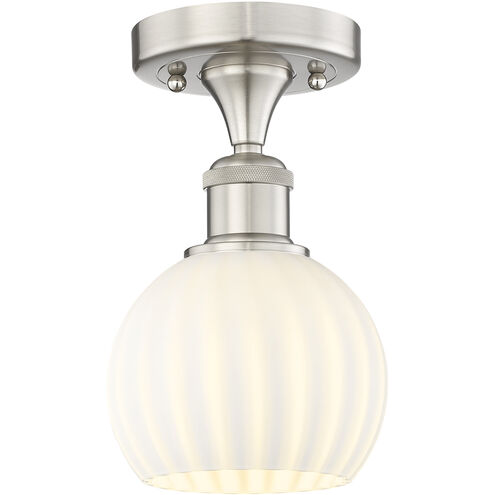 Edison White Venetian 1 Light 6 inch Brushed Satin Nickel Semi-Flush Mount Ceiling Light