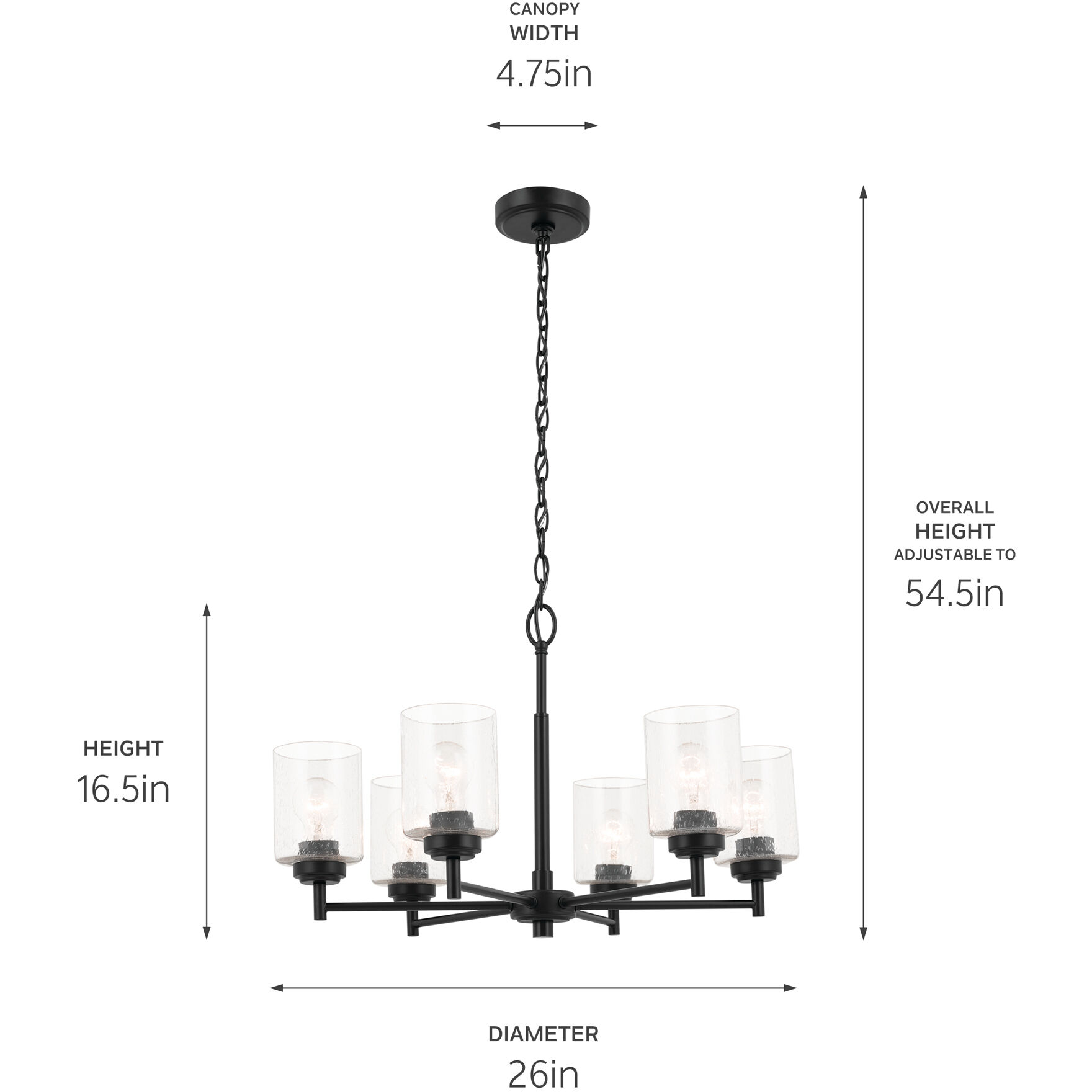 Kichler 52616BK Winslow 6 Light Black Chandelier Ceiling Light Large