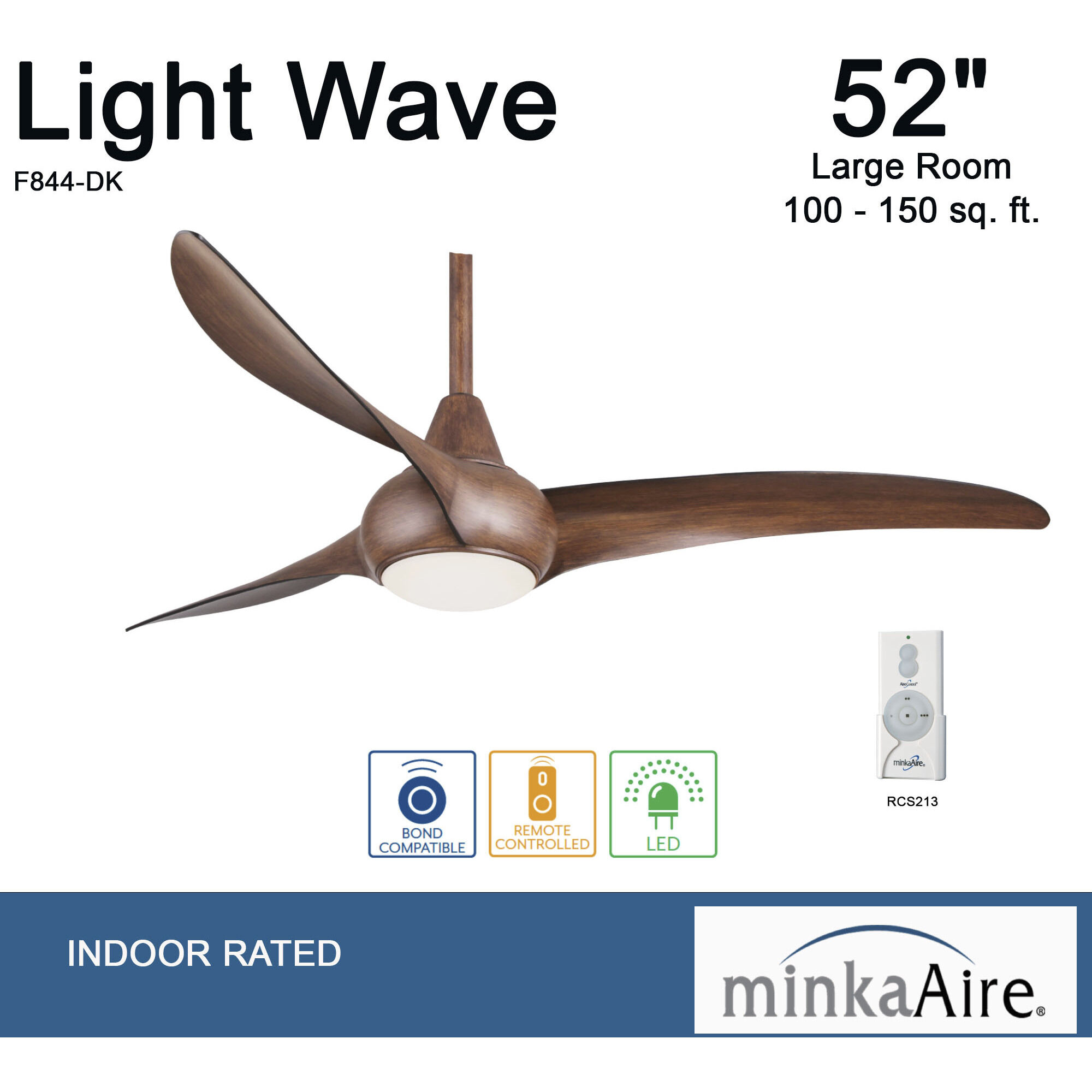 Light Wave 52 inch Distressed Koa Ceiling Fan