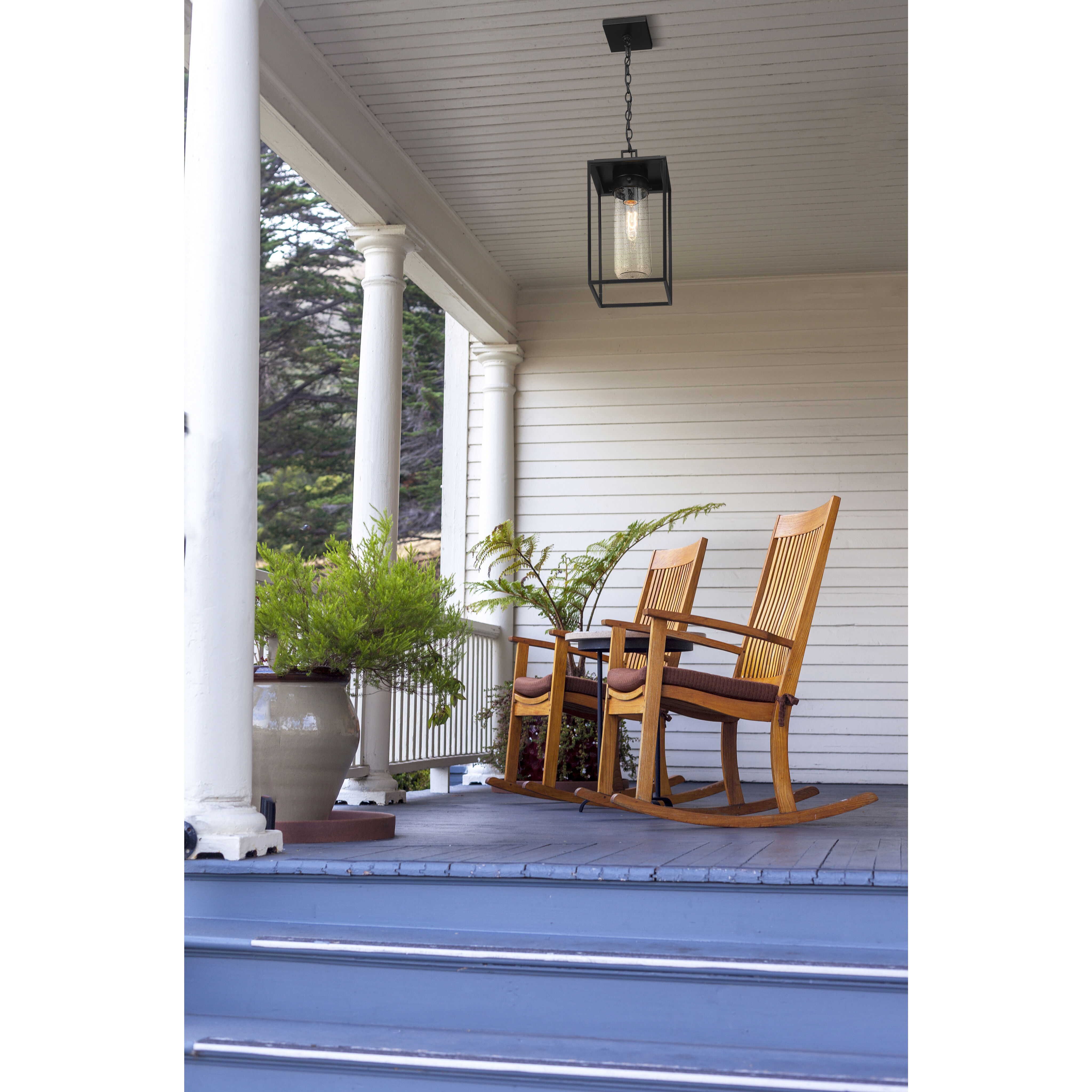 Sheridan 1 Light 8 inch Black Outdoor Chain Mount Ceiling Fixture in Seedy Glass