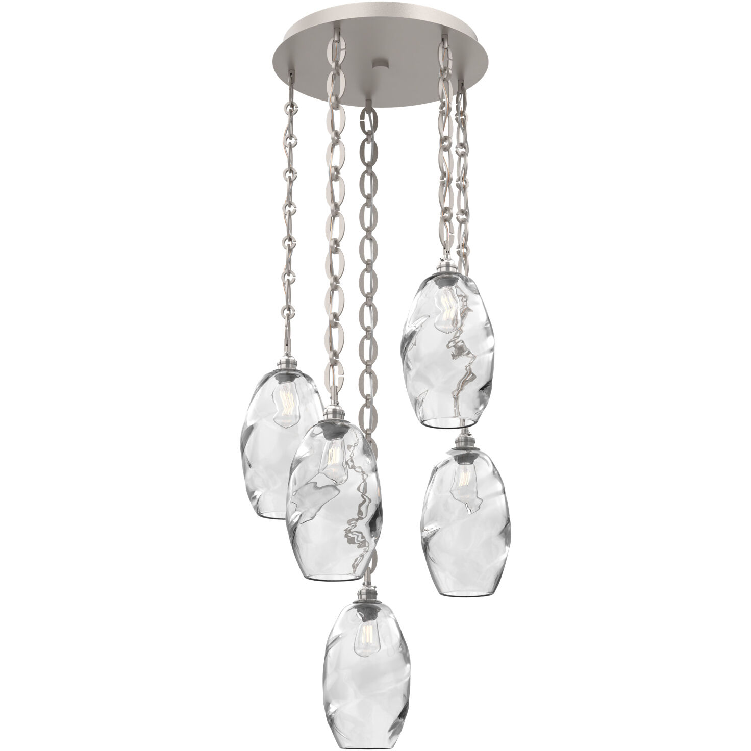 Ellisse 5 Light 20.5 inch Beige Silver Multi-Pendant Ceiling Light in Clear Optic, Oval Chain