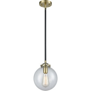 Nouveau Large Beacon 1 Light 8 inch Black Antique Brass Mini Pendant Ceiling Light in Seedy Glass, Nouveau