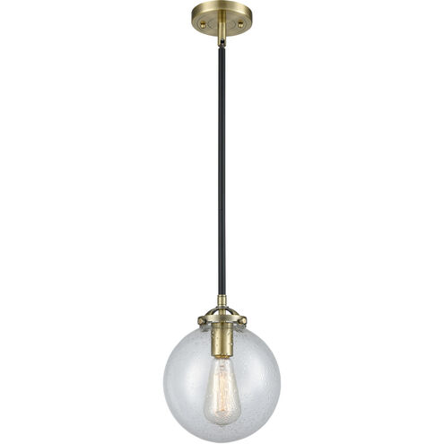 Nouveau XX-Large Beacon 1 Light 12 inch Black Antique Brass Mini Pendant Ceiling Light in Seedy Glass, Nouveau