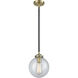 Nouveau XX-Large Beacon 1 Light 12 inch Black Antique Brass Mini Pendant Ceiling Light in Seedy Glass, Nouveau