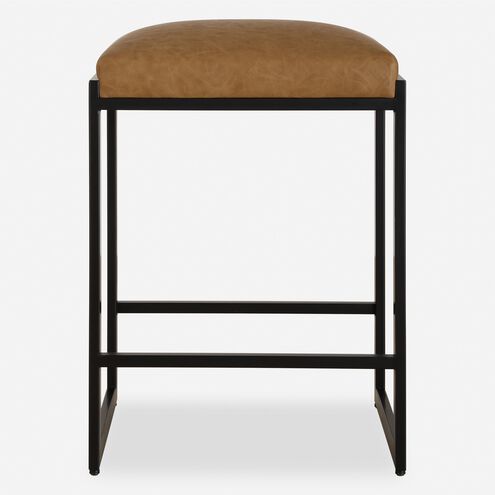 Atticus 25.75 inch Satin Black with Camel Faux Leather Counter Stool