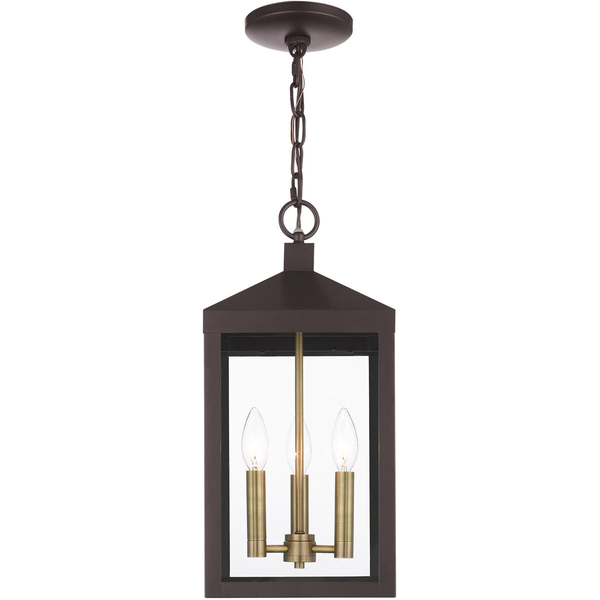 Nyack 3 Light 8.25 inch Bronze with Antique Brass Cluser Outdoor Pendant Lantern