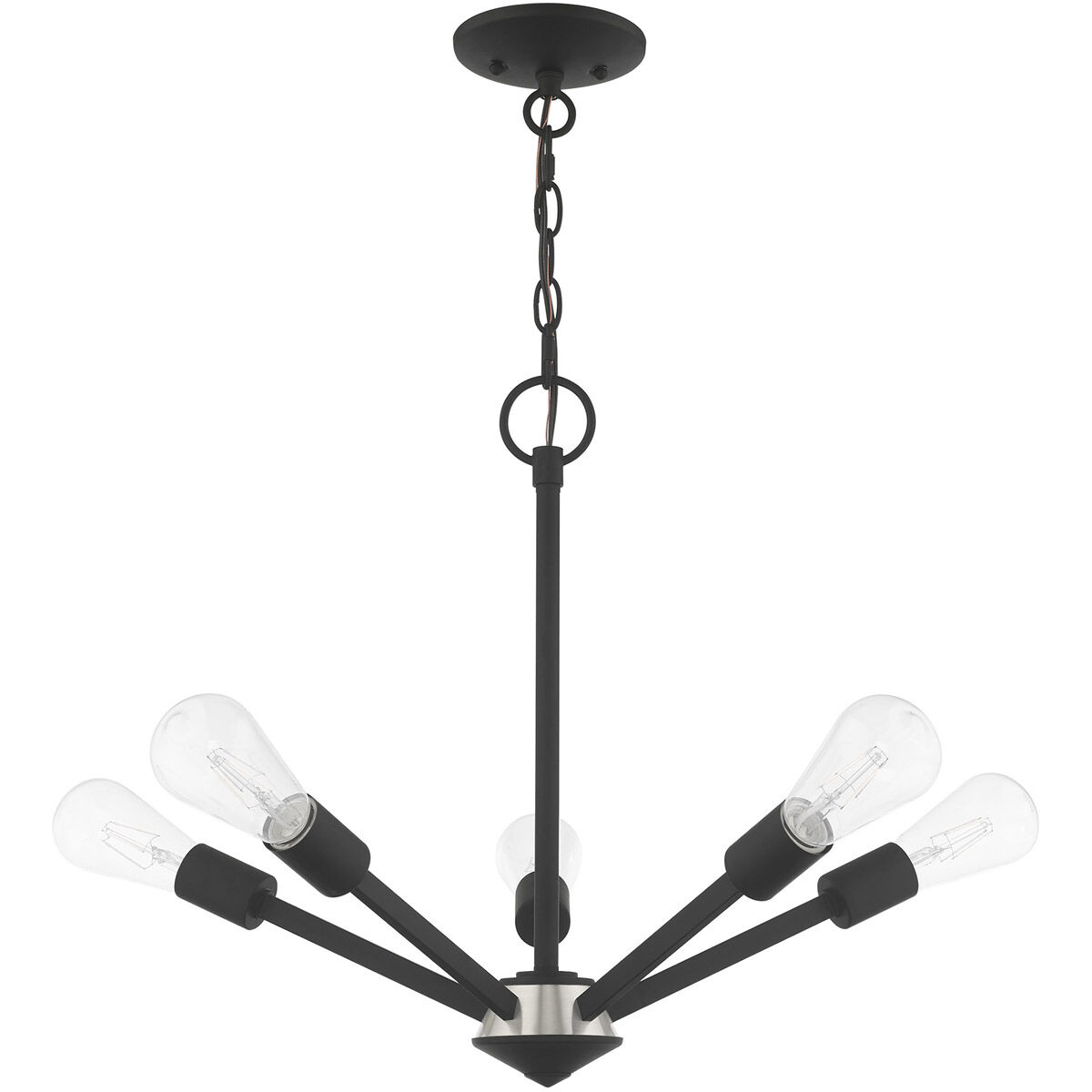 Prague 5 Light 20 inch Black with Brushed Nickel Accents Chandelier Ceiling Light