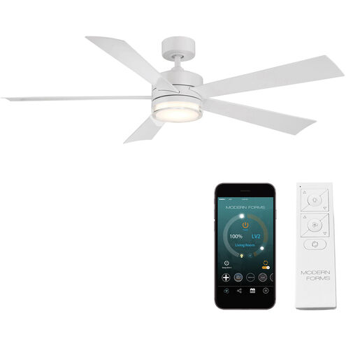 Wynd 60 inch Matte White Downrod Ceiling Fan in 3000K, Smart Ceiling Fan