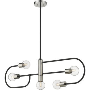 Neutra 5 Light 44 inch Matte Black and Polished Nickel Linear Chandelier Ceiling Light