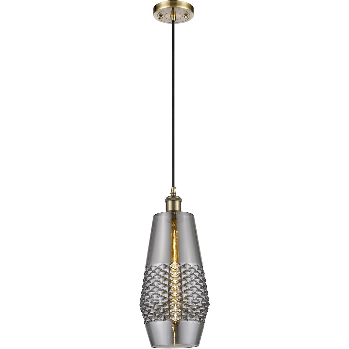 Ballston Windham LED 7 inch Antique Brass Mini Pendant Ceiling Light in Plated Smoke Glass
