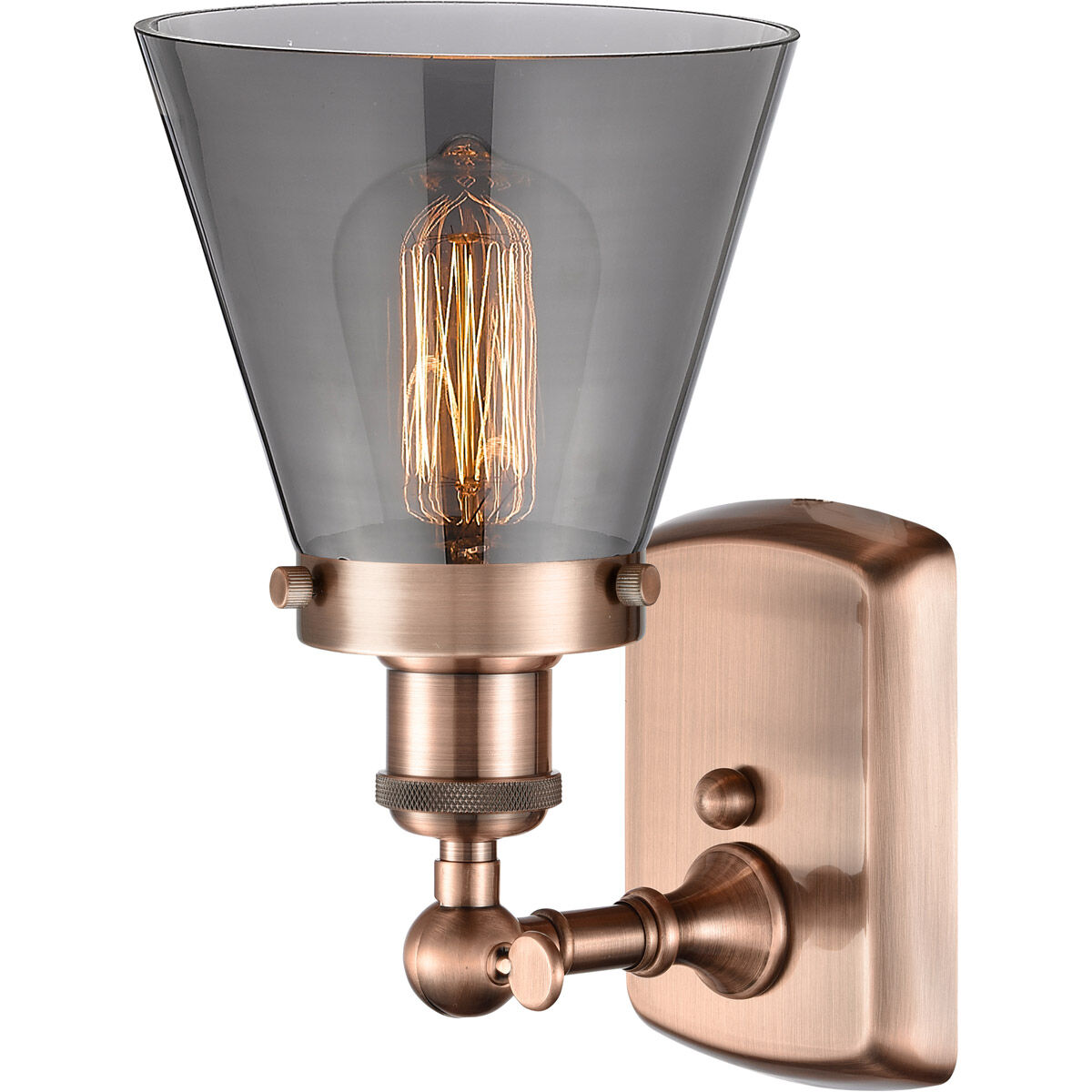 Ballston Small Cone 1 Light 6 inch Antique Copper Sconce Wall Light in Plated Smoke Glass