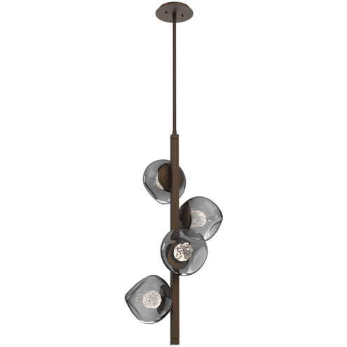 Luna LED Flat Bronze Multi-Pendant Ceiling Light in 2700K LED, Floret Inner - Smoke Outer, Twisted Vine