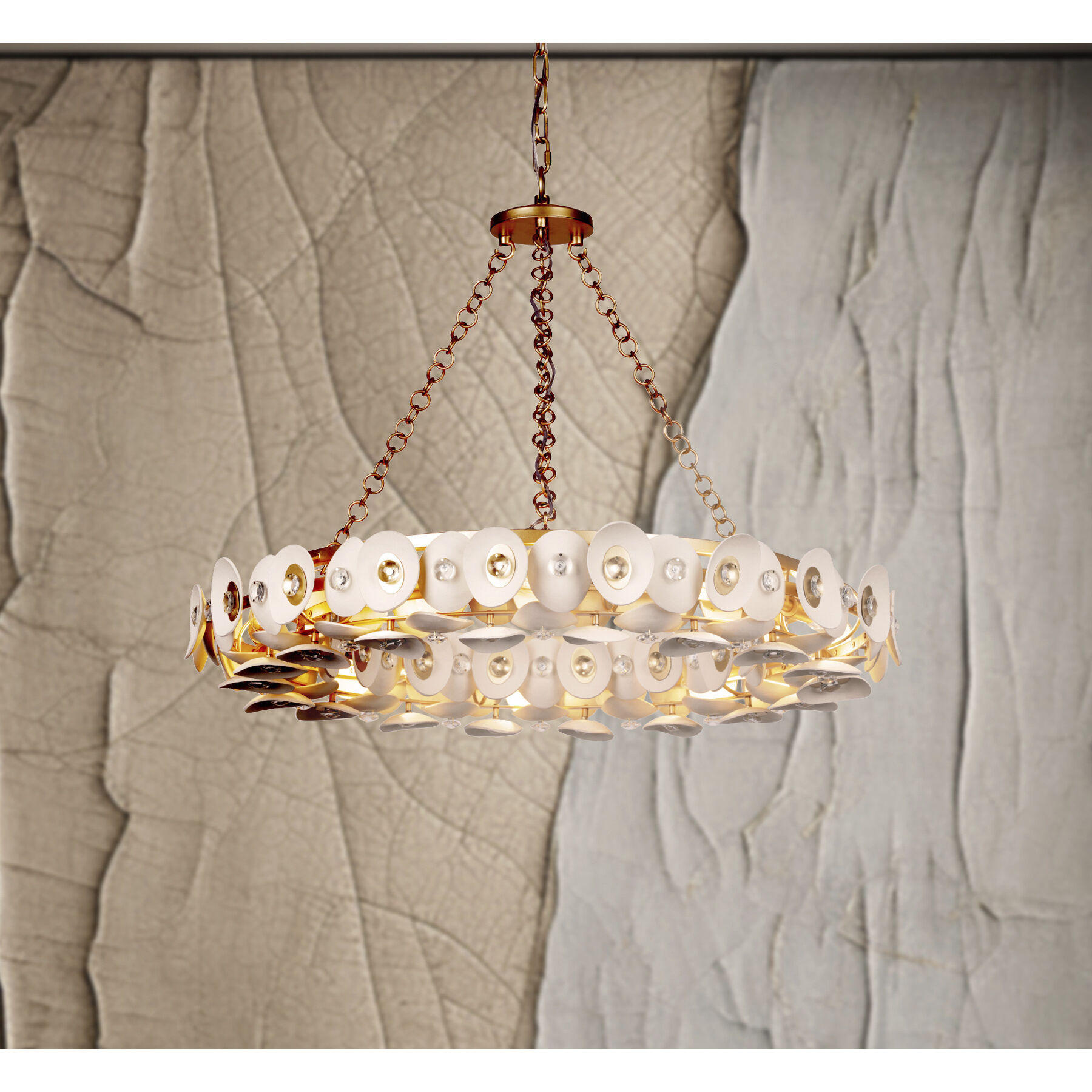 Niu 10 Light 34.5 inch Coconut Shell Gold / Coconut Shell White Pendant Ceiling Light