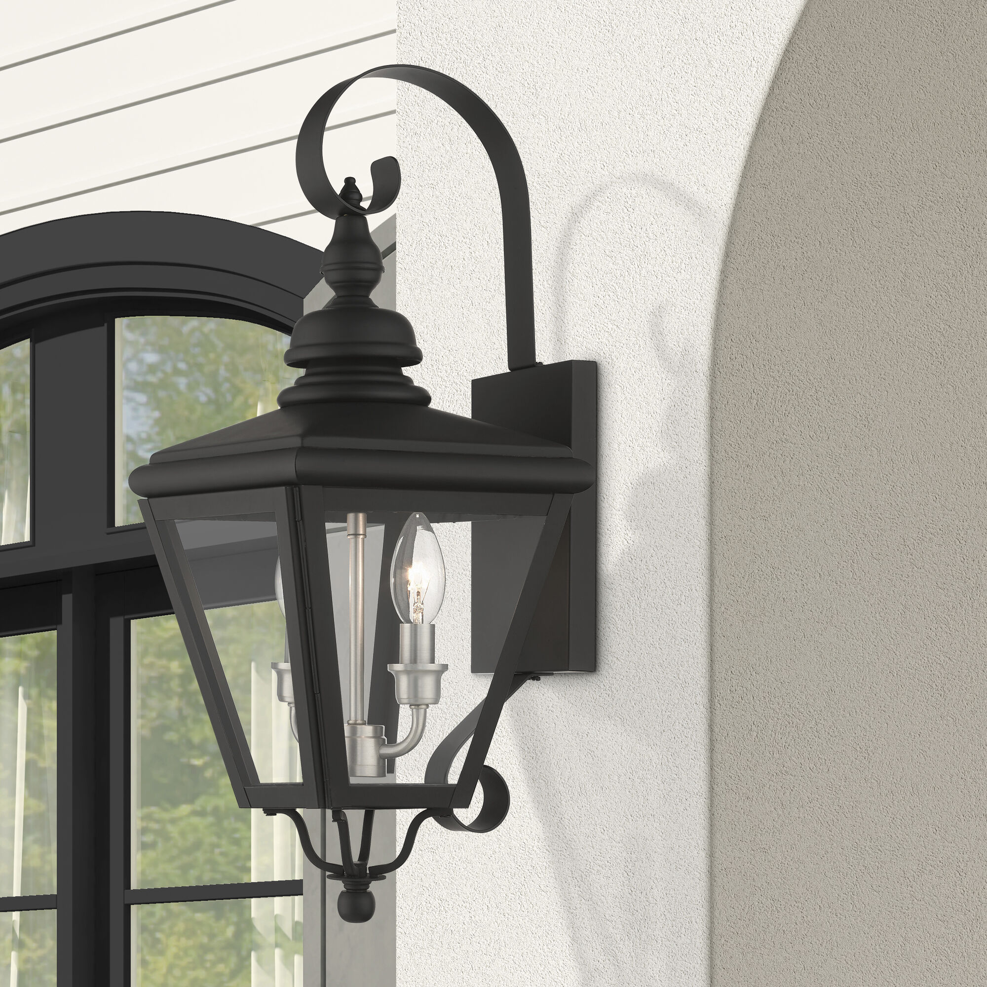 Adams 2 Light 21.5 inch Black with Brushed Nickel Finish Cluster Outdoor Wall Lantern in Black with Brushed Nickel Accent, Medium