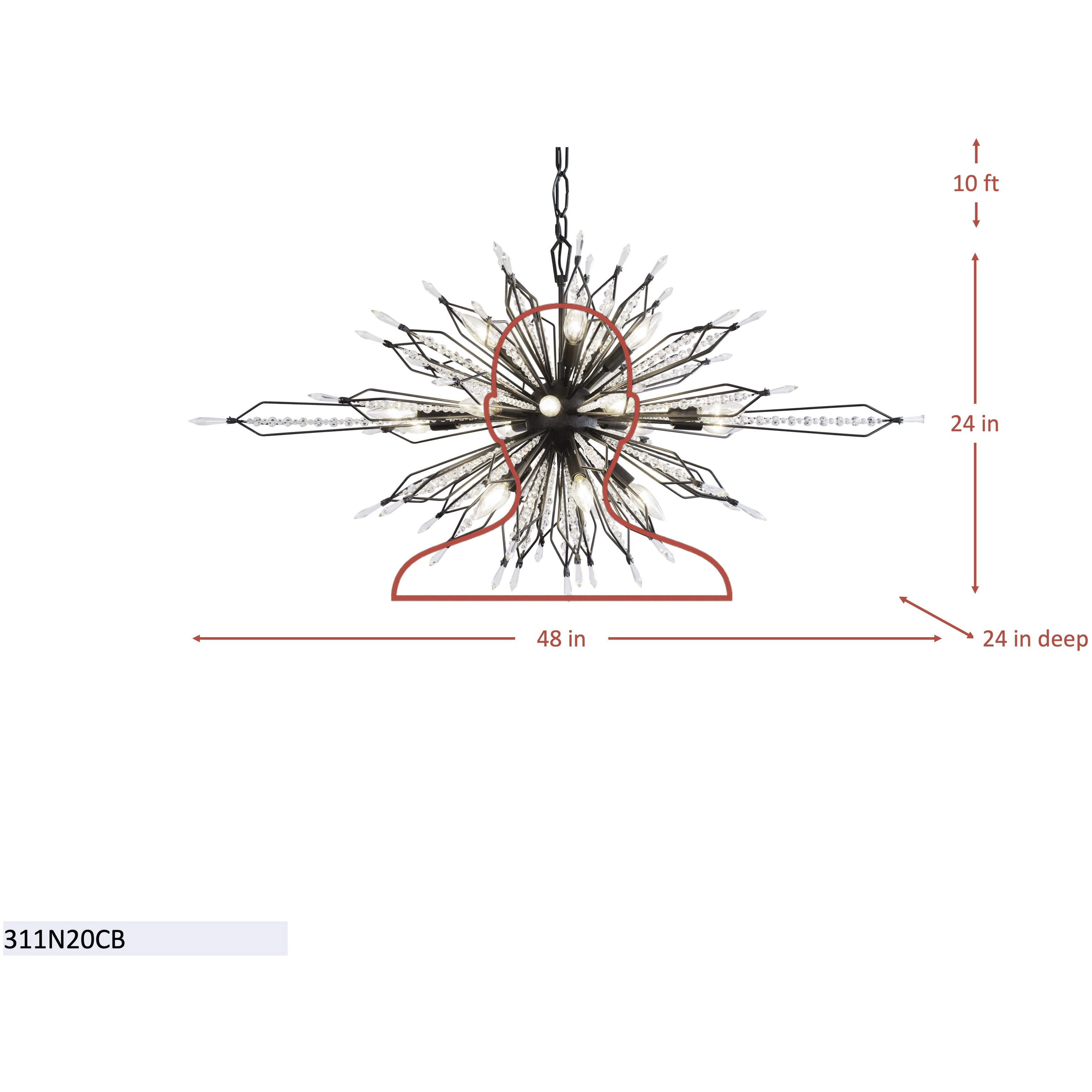 Orbital 20 Light 48 inch Carbon Linear Pendant Ceiling Light