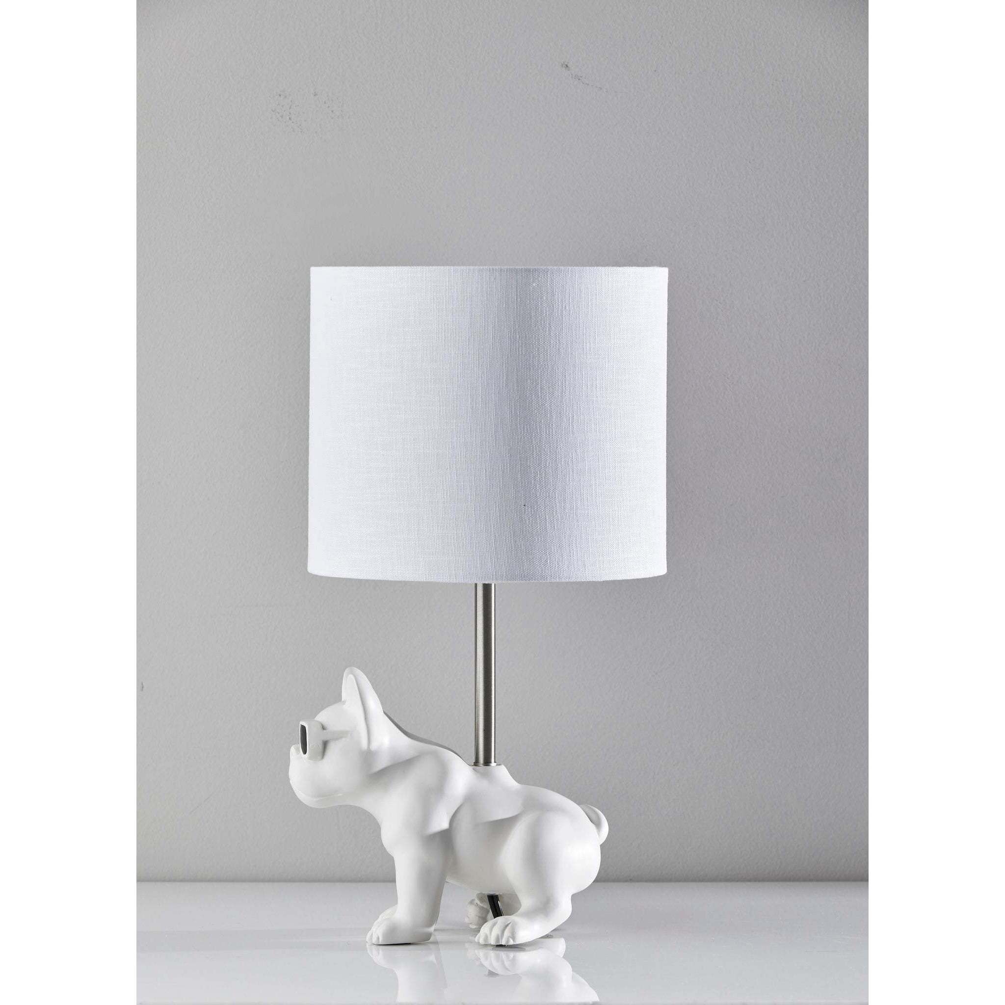 Sunny 16 inch 60 watt White Ceramic with Brushed Steel Neck Table Lamp Portable Light, Simplee Adesso
