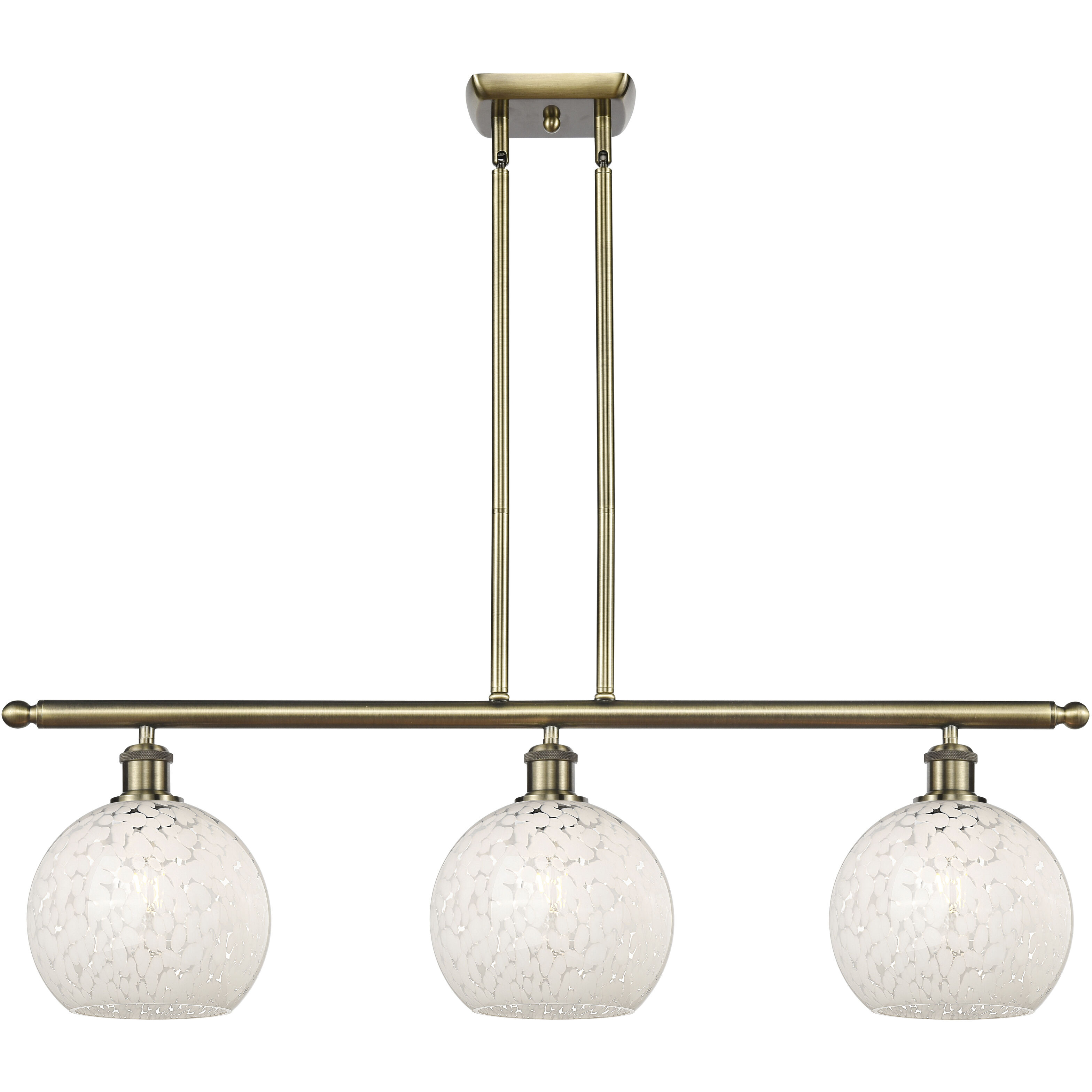 Ballston White Mouchette 3 Light 36 inch Antique Brass Stem Hung Island Light Ceiling Light