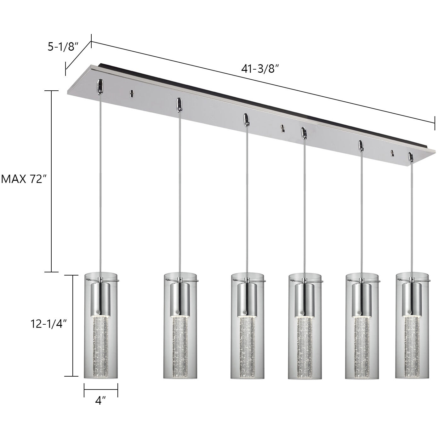 Champagne Multi Pendant Ceiling Light in Chrome