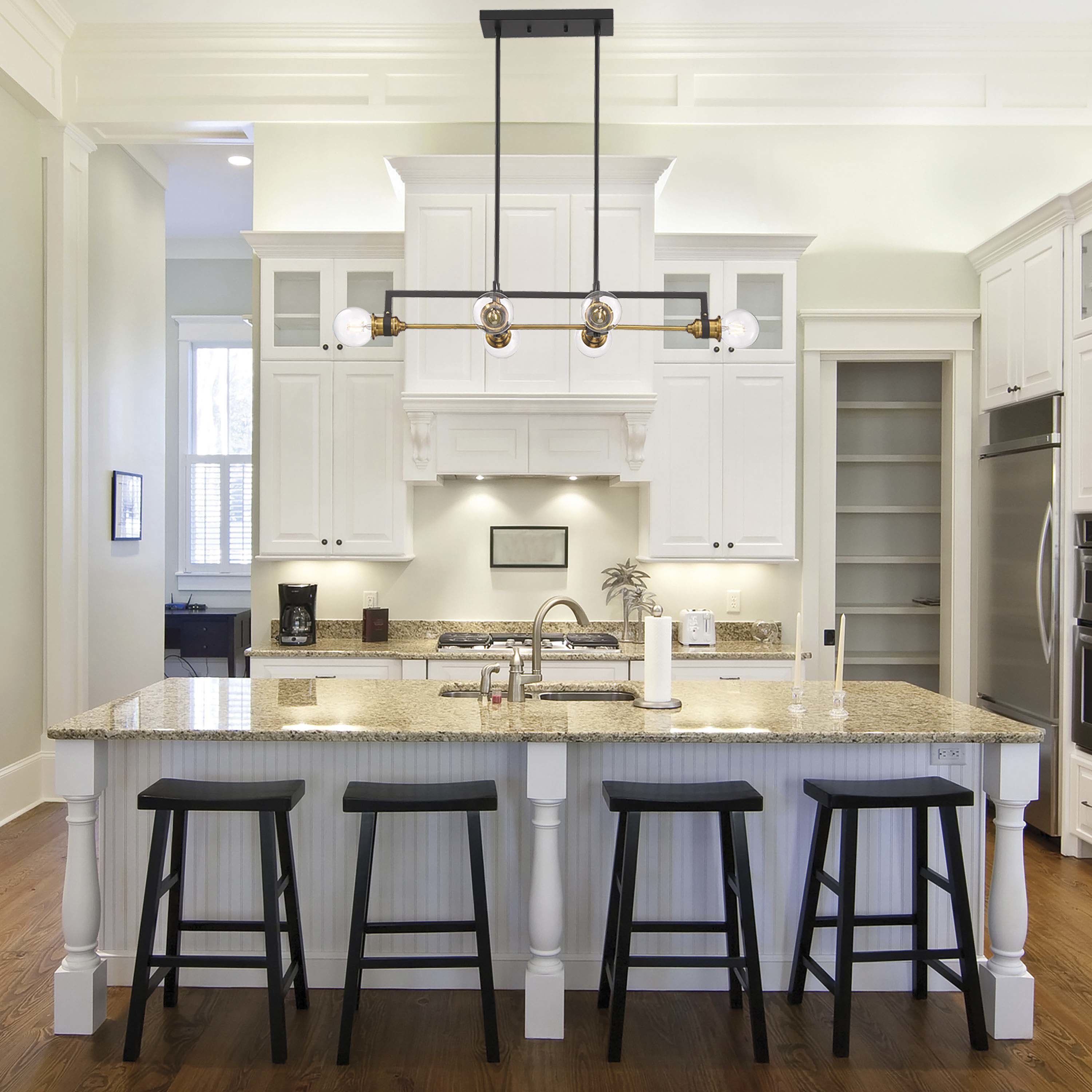 Intention 6 Light 33 inch Warm Brass and Black Island Pendant Ceiling Light