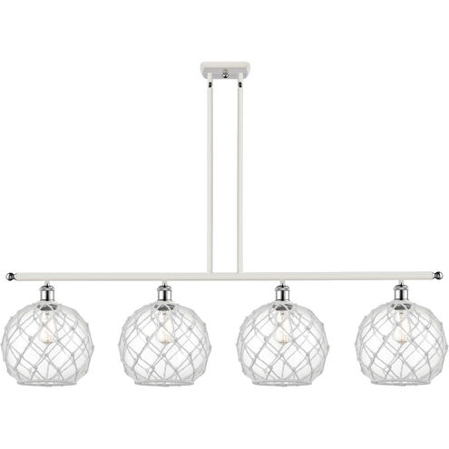 Ballston Large Farmhouse Rope 4 Light 48 inch White and Polished Chrome Island Light Ceiling Light in Clear Glass with White Rope, Ballston