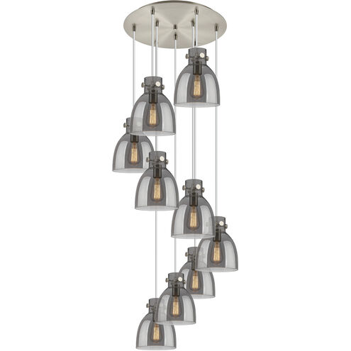 Newton Bell 9 Light 22.13 inch Brushed Satin Nickel Multi Pendant Ceiling Light in Light Smoke Glass