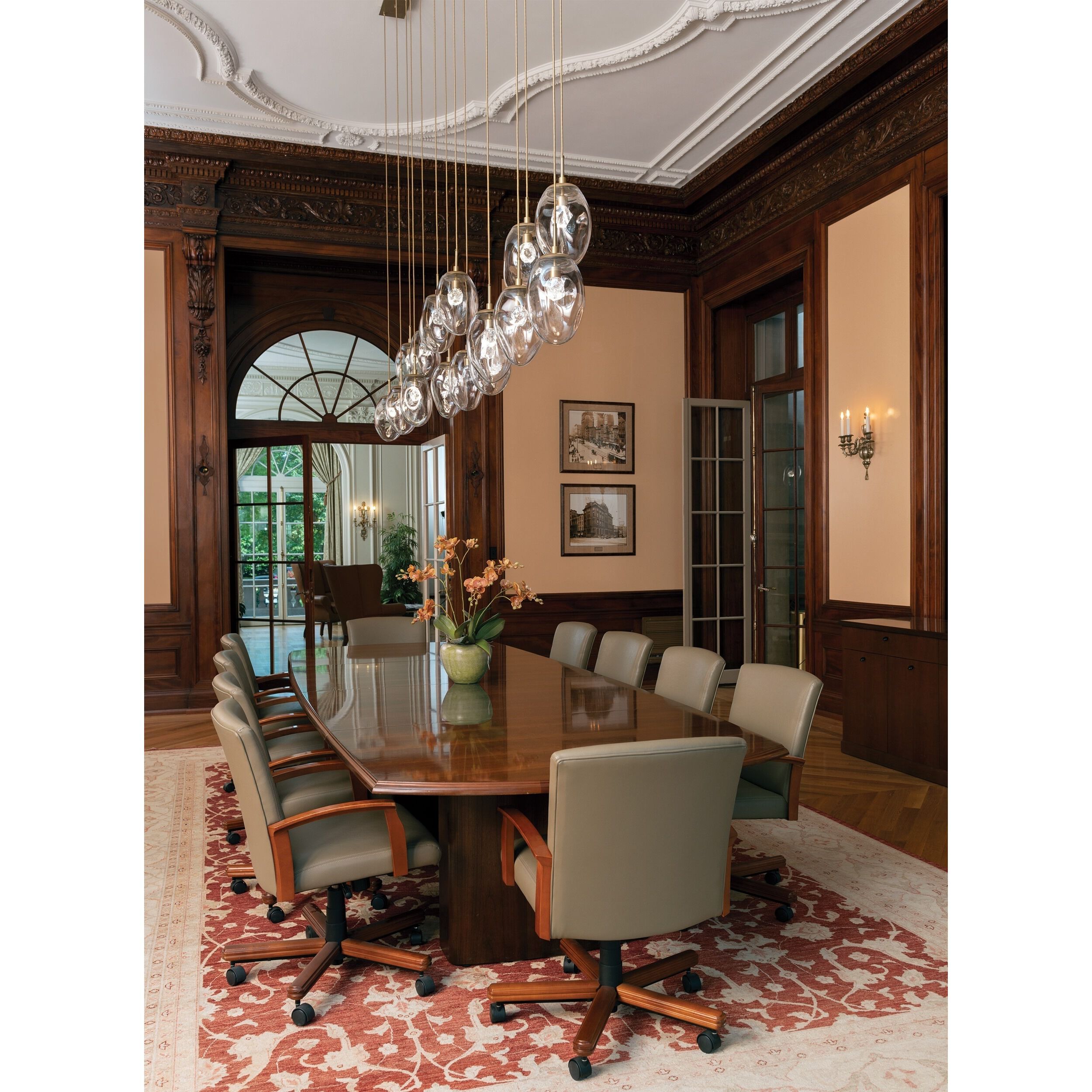 Meteo LED LED Classic Silver Linear Pendant Ceiling Light in 2700K LED, Zircon Inner - Amber Outer, Multi-Pendant