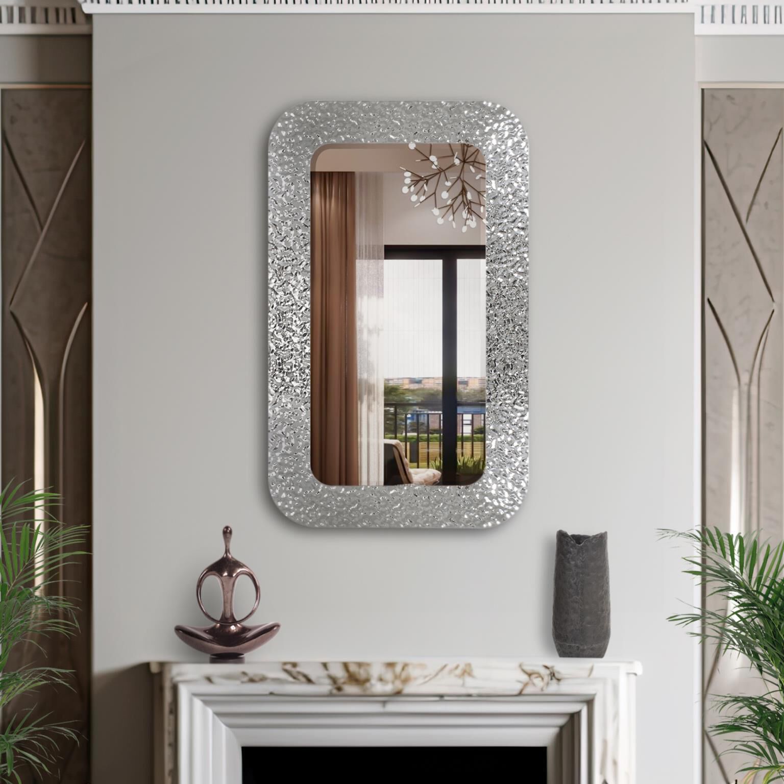 Olmstead 39.38 X 25.63 inch Hammered Silver Mirror