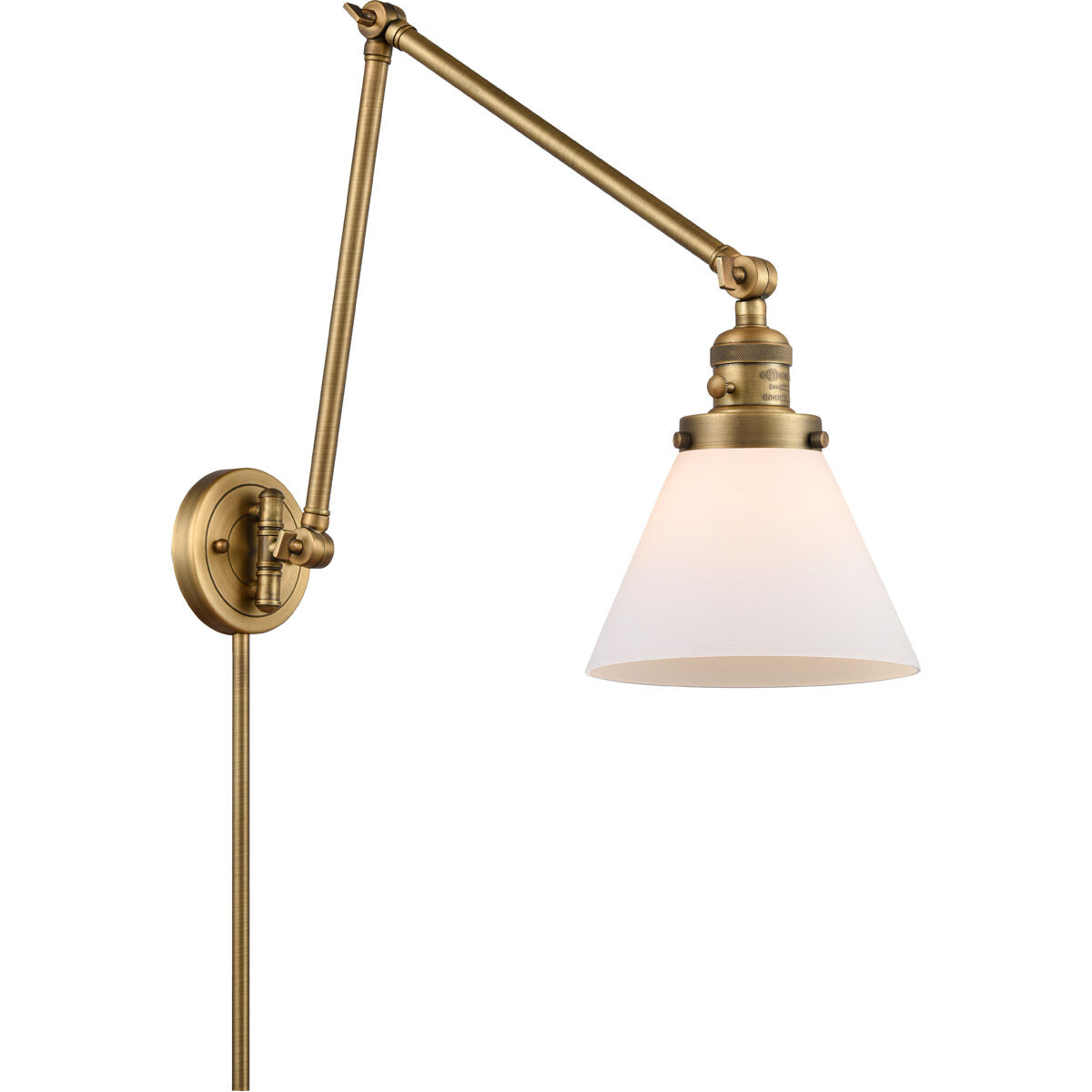 Large Cone 30 inch 3.50 watt Brushed Brass Swing Arm Wall Light, Franklin Restoration